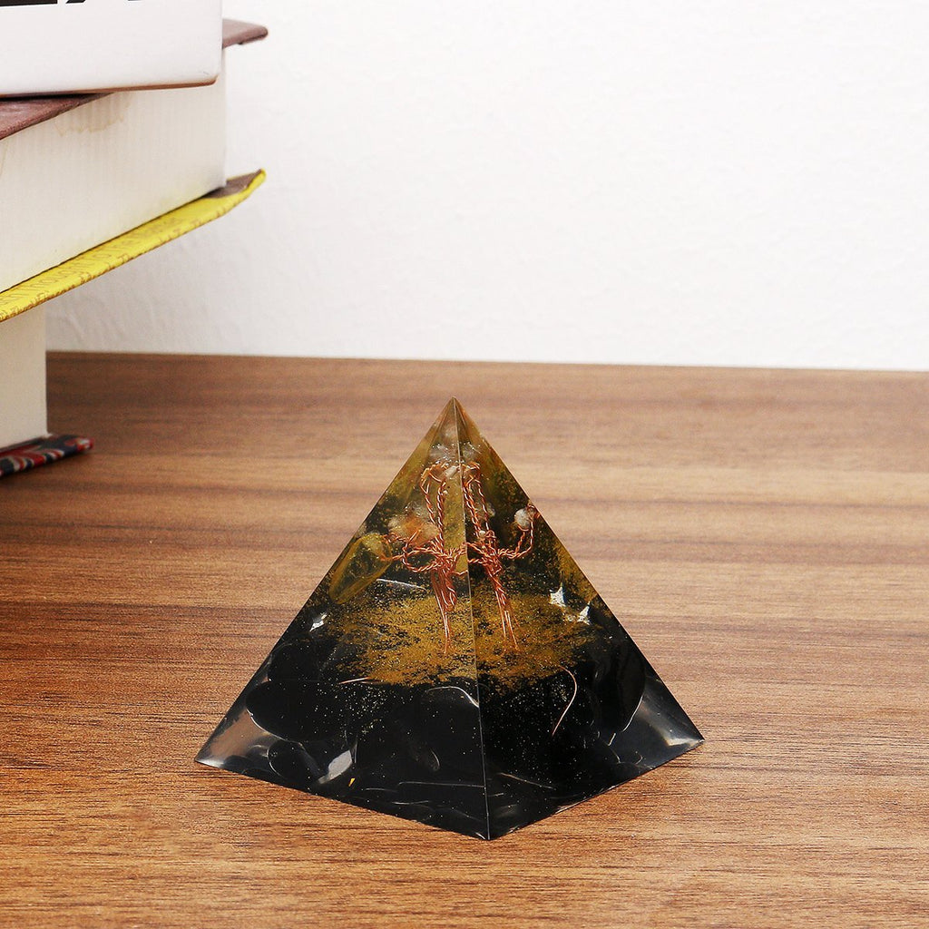 Black Gold Orgonic Pyramid Energy Generator Yoga Reiki Meditation Gemstone Healing Crystal Decorations - Shopcytee