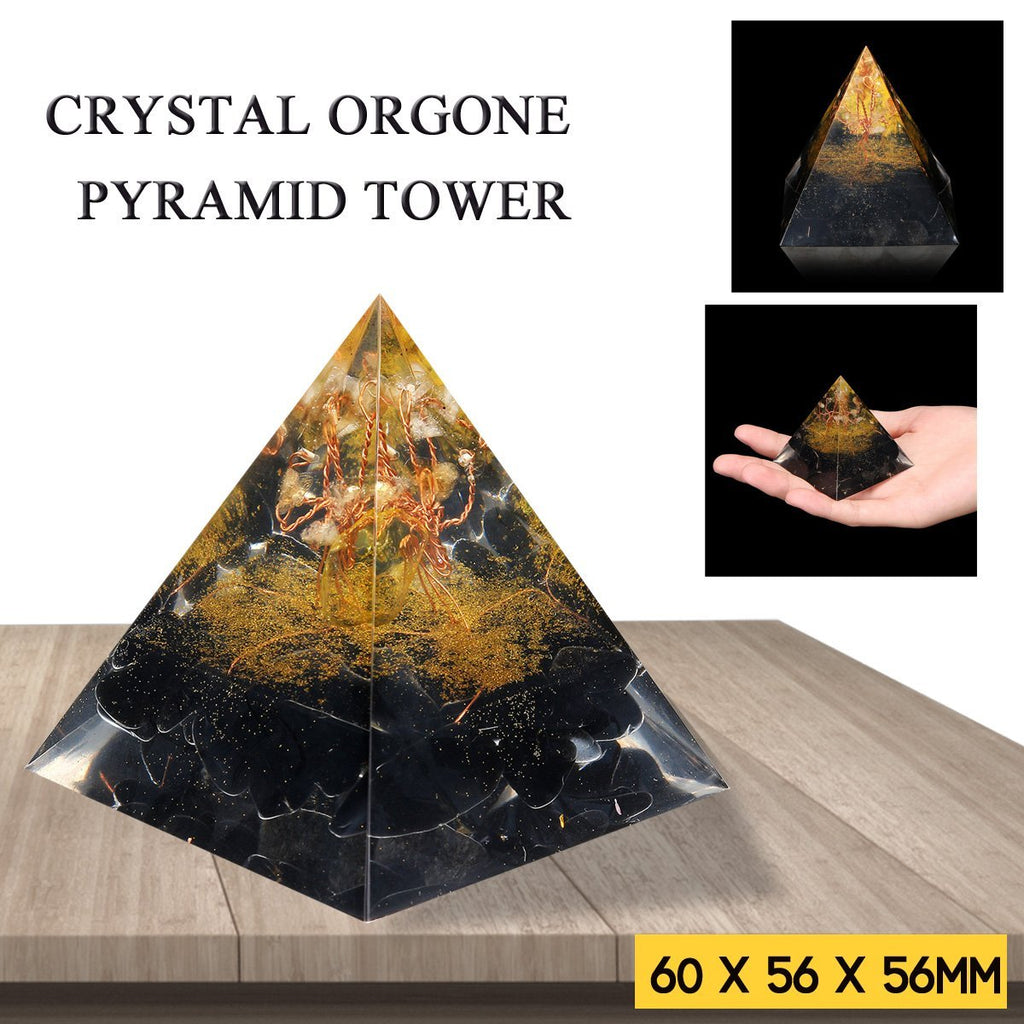 Black Gold Orgonic Pyramid Energy Generator Yoga Reiki Meditation Gemstone Healing Crystal Decorations - Shopcytee