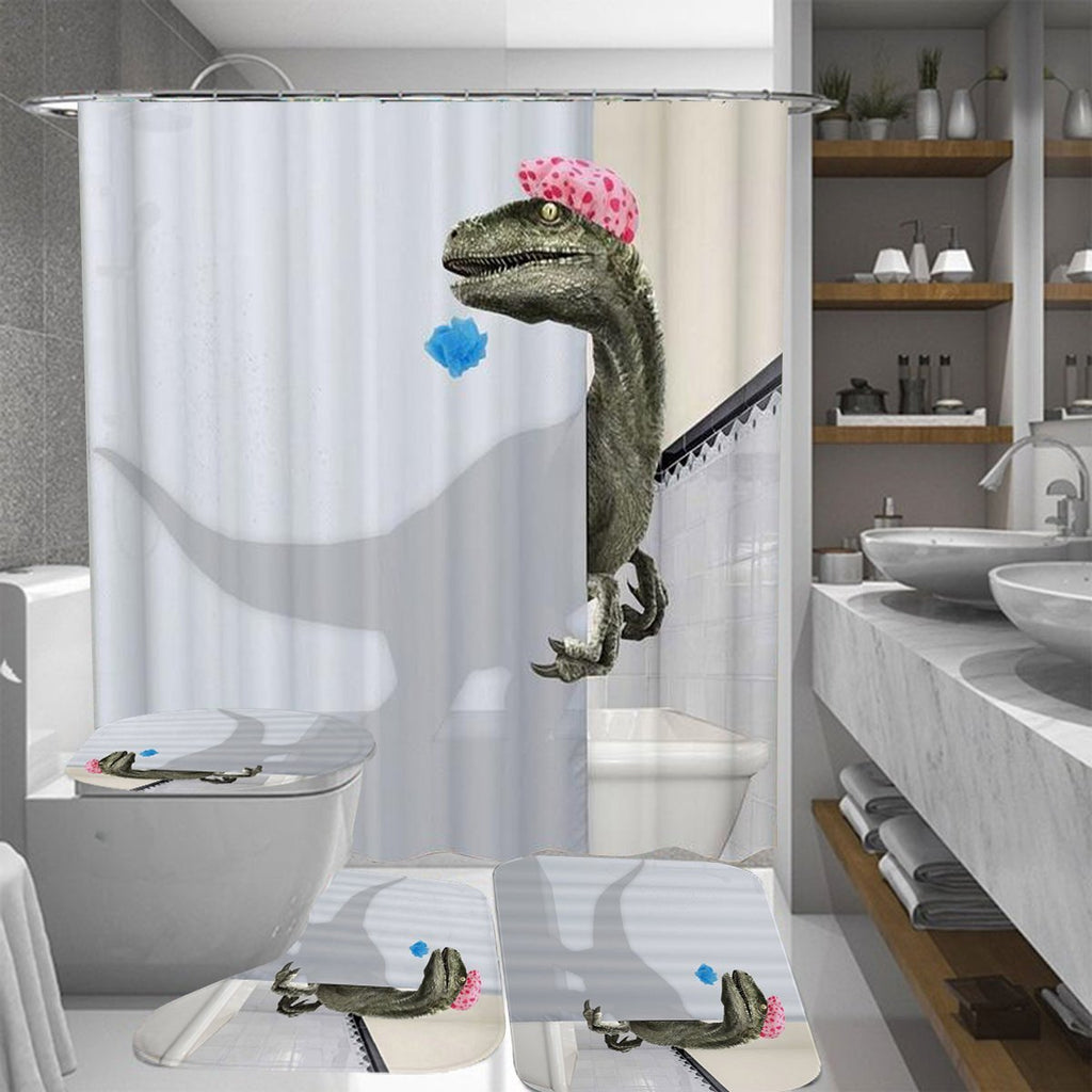 FunnyBathroom™ Dino Shower Curtain & Bathroom Carpet Toilet Cover Set - Shopcytee