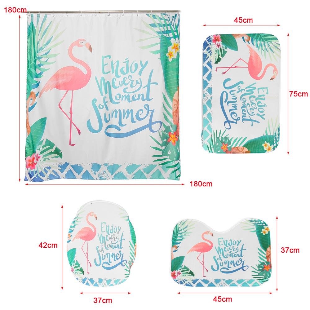 FunnyBathroom™ Pink Flamingo Shower Curtain Sets 3 PCS Bathroom Carpet Set Toilet Cover Polyester Fabric - Shopcytee