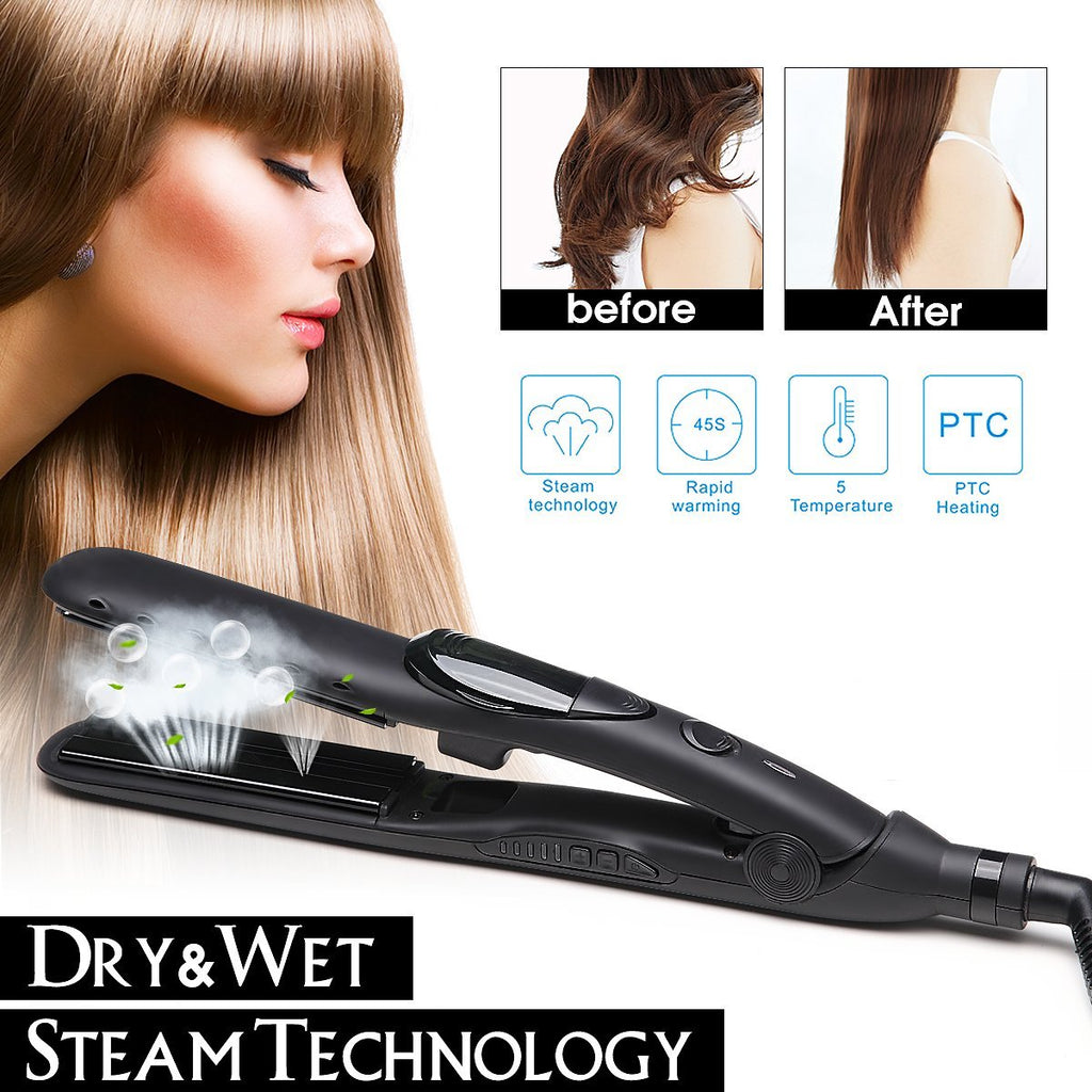HairSteam™ Steam Hair Straightener Brush Comb Electric Tourmaline Ceramics Iron 120-200℃ 51W - Shopcytee