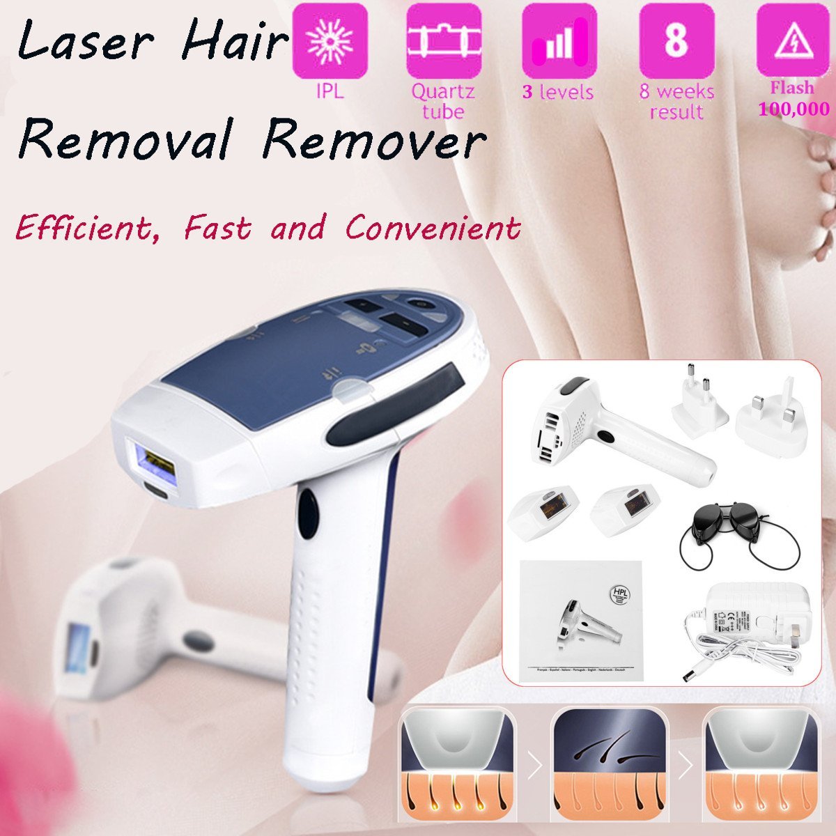 HomePulsedLight™ Permanent IPL Hair Remover Body Hair 5 Level Removal Device Kit for Home Use - Shopcytee